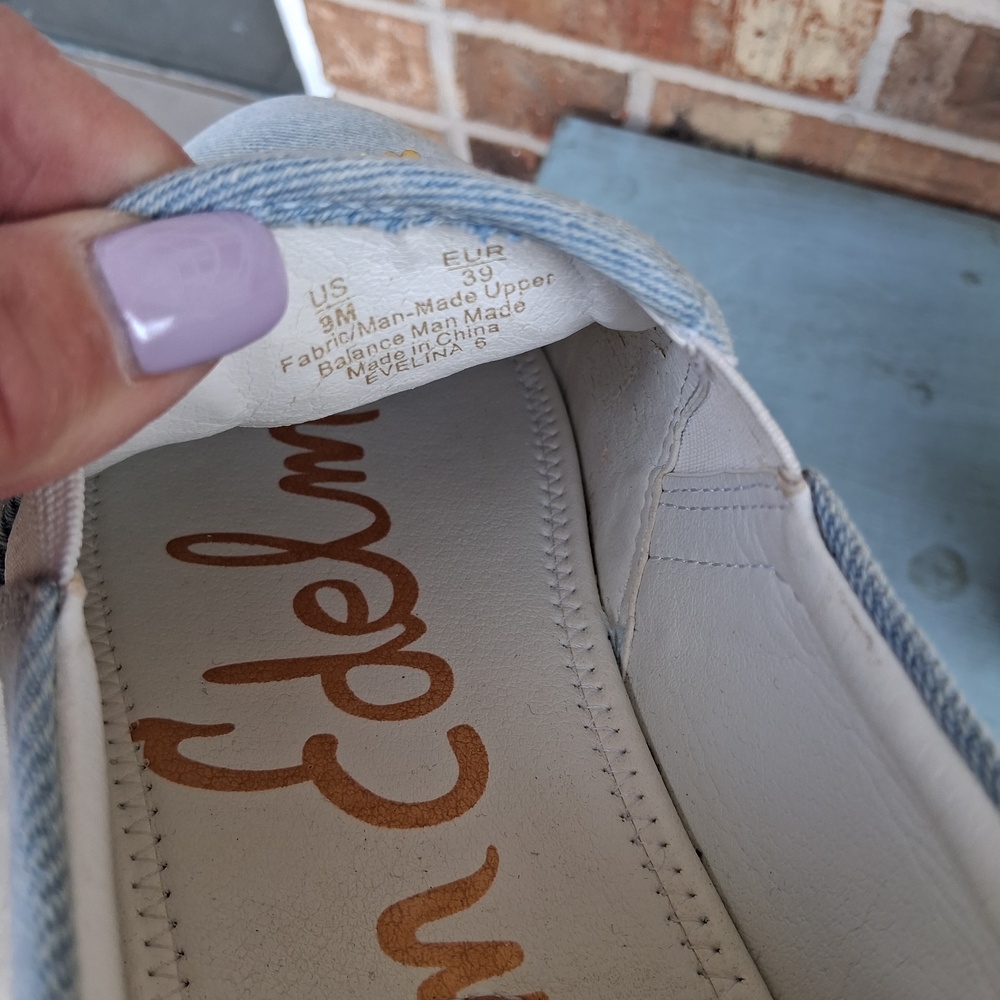 Sam Edelman Evalina Denim Slip On Sneakers Pineapple Lemon Embroidered Flats - Picture 5 of 11